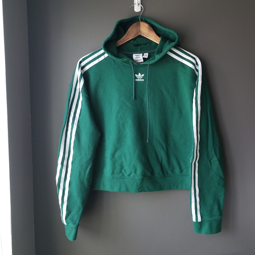 Adidas cropped hoodie sweatshirt green stripes - Picture 1 of 3
